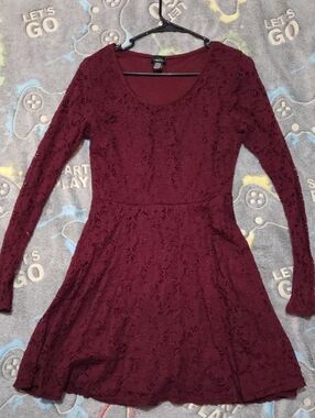 Rue21 Burgundy Lace Long Sleeve Skater Dress
